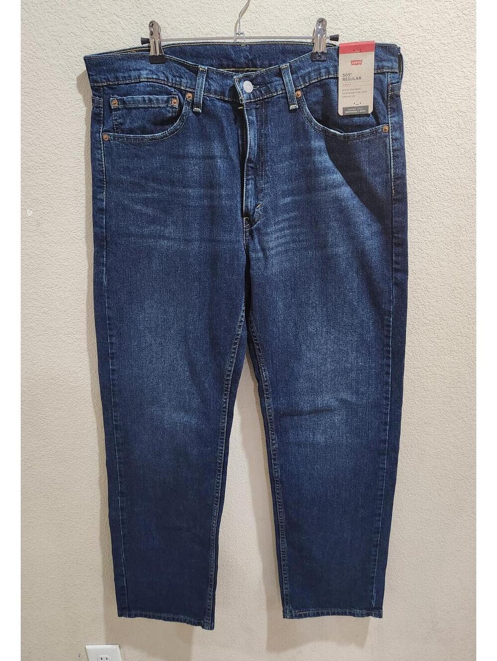 New Levis 505 Regular Fit Straight Leg Jeans Dark Wash Denim 36x32 00505-2540
